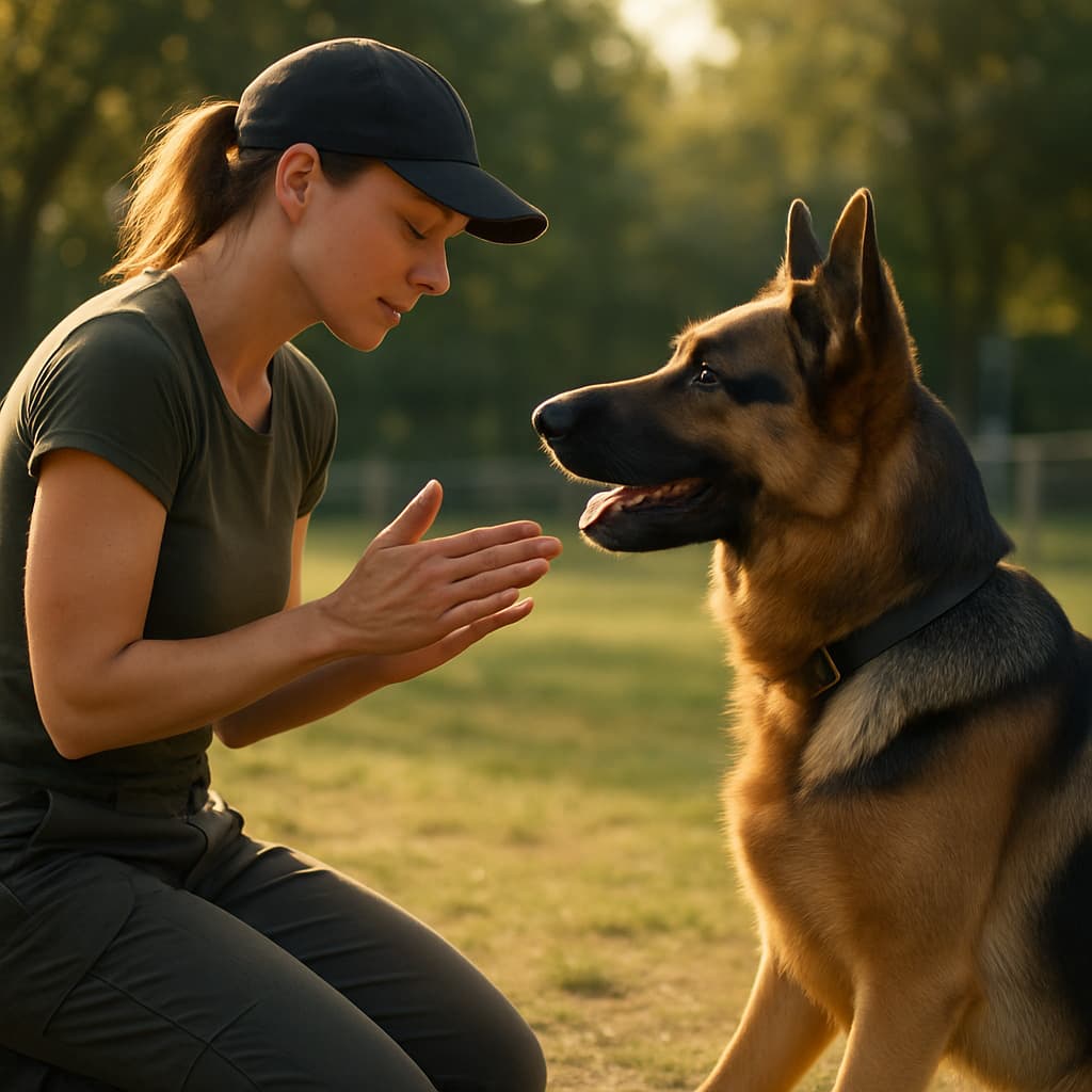 Dog in training session